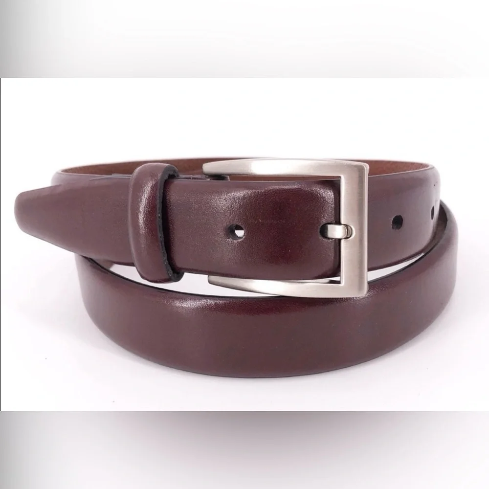 Jos. A Bank Men’s Brown Leather Dress Belt with Brushed Silver Square Buckle 38